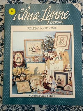 VTG 1988 Alma Lynne FOLKSY FOURSOME Cross‎ Stitch Booklet Long Ear Bunnies Farm